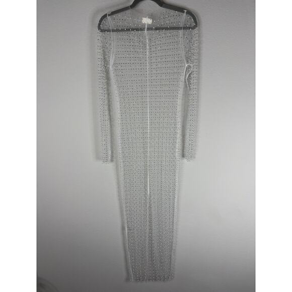 Beach Bunny Champagne Nights Mesh Dress Embellished Evening Statement Nude Sz L - Picture 10 of 13